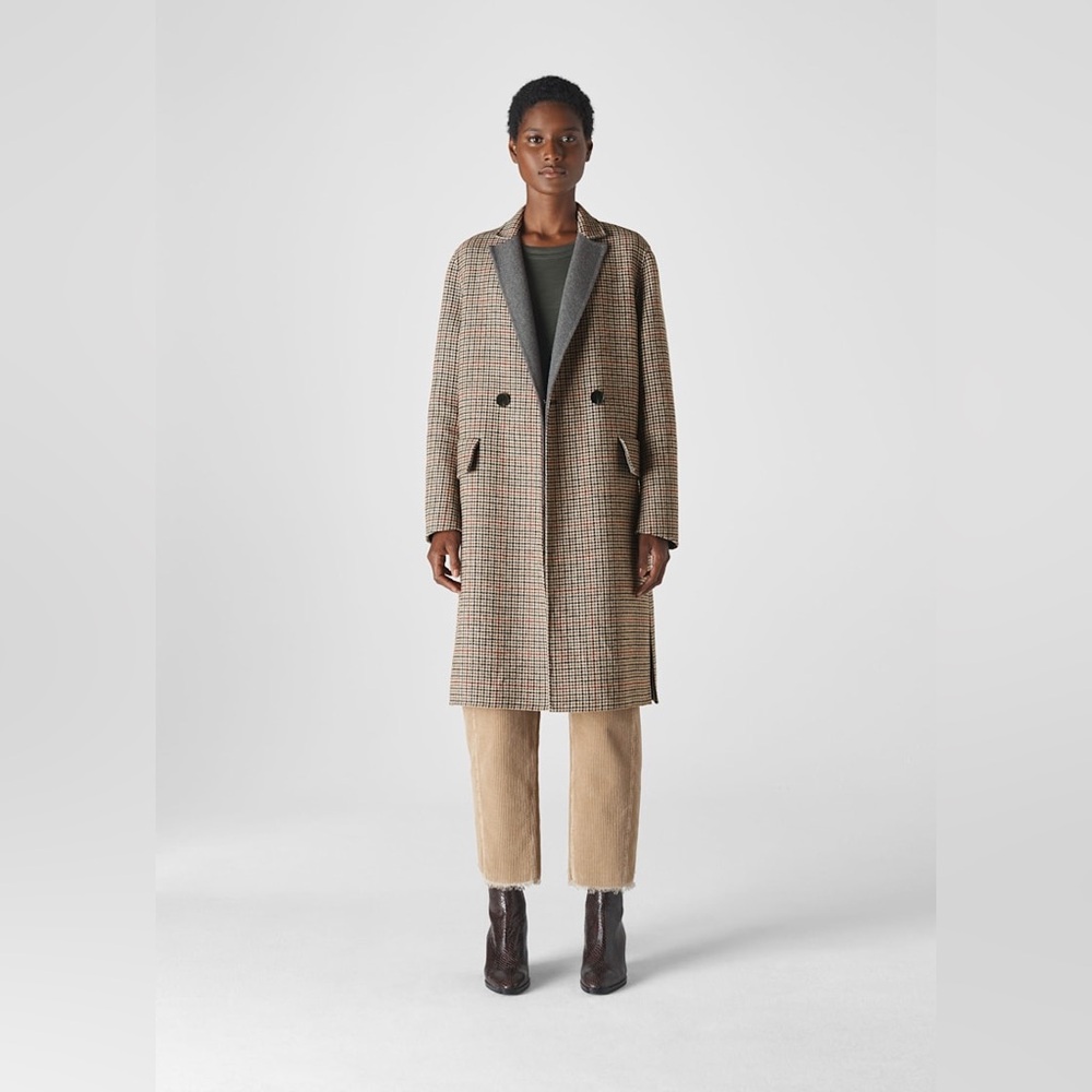 WORN ONCE Whistles Multicolour Check Double Faced Wool Coat